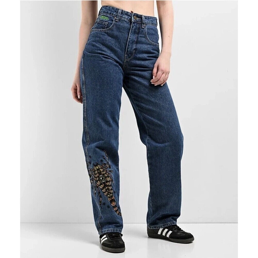 Empyre Womens Tori Scorpion Denim Jeans Size 6 Med Wash Skater High Rise Y2K